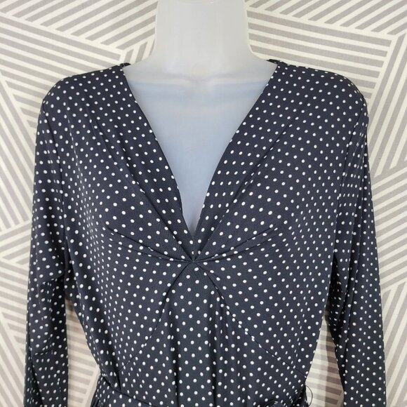 Talbots Party Dress Size 6 stretch summer Pinup Tie Waist Black Polkadot Long - Picture 4 of 7